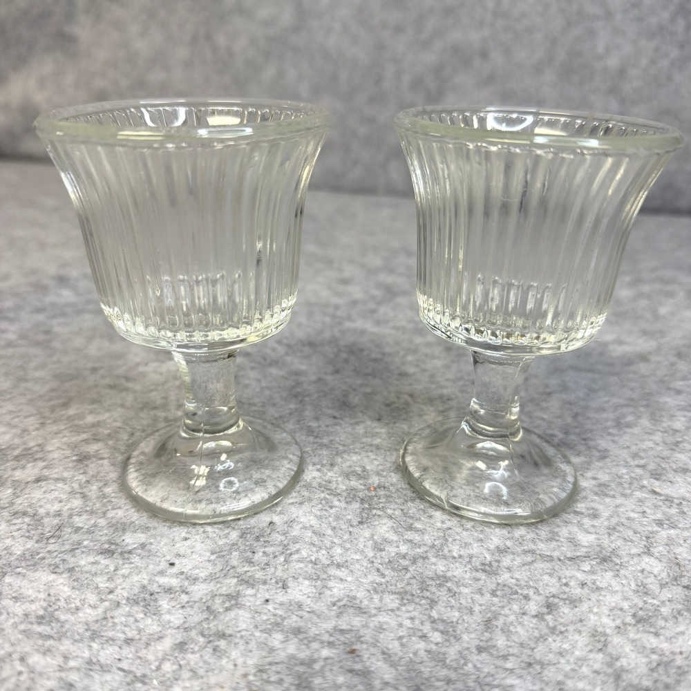Vintage Indiana Ribbed Glass Footed 4" Clear Votive Candle Holder Set of 2